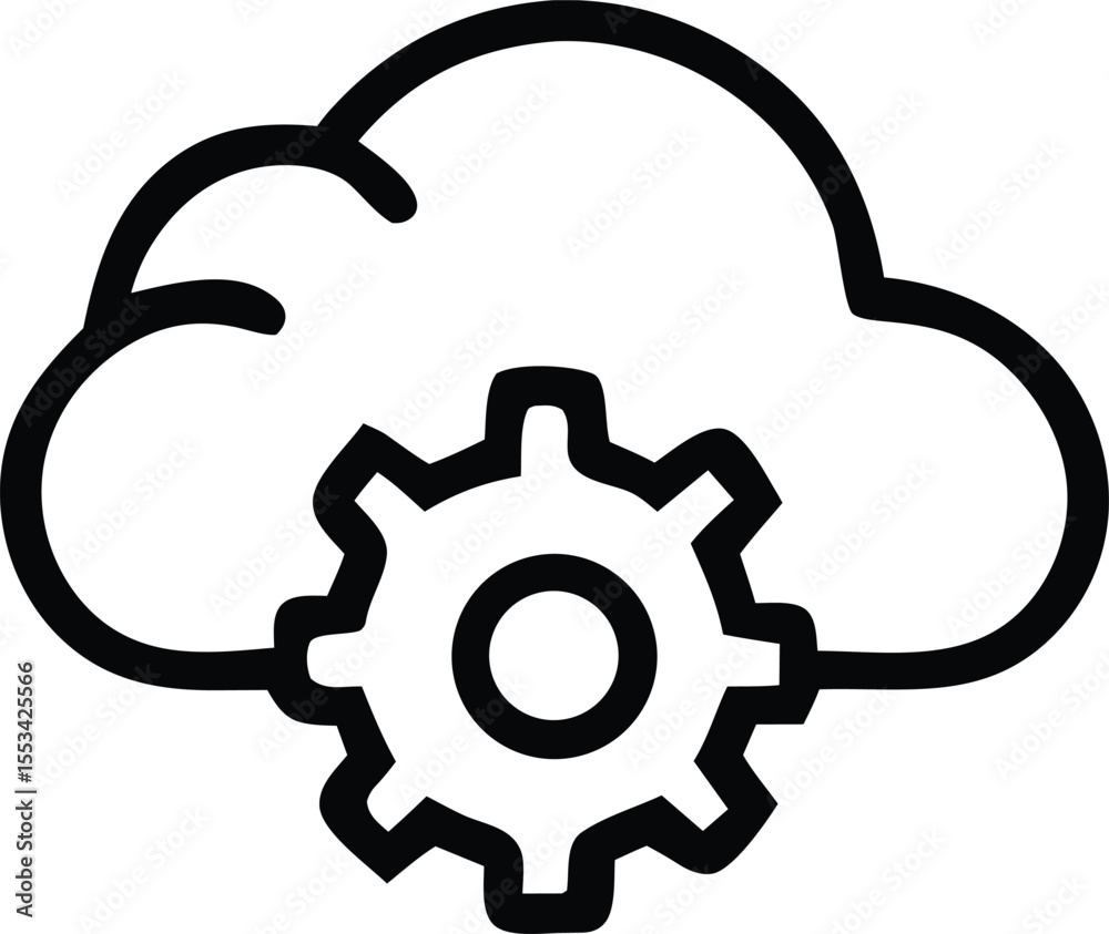 Poster cloud computing gear icon symbolizing data processing system configuration and operational mechanics