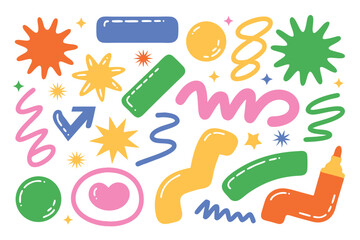 Colorful Abstract Shape Collection with Stars, Squiggles, Hearts, Markers and Geometrical Doodle Elements