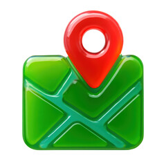 3D Translucent Icon Style Map Location Pin on a Green Base against Transparent Background