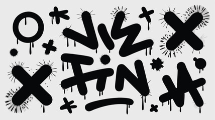 Distorted Black Graffiti Style Letters VIS FUN With Drips and Splatters on Gray