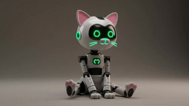 Cute robotic cat character sitting in a neutral pose