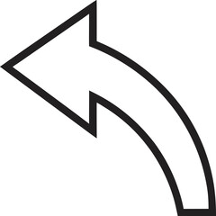 Black leftward arrow curves downward on the simple white background, offering clear direction