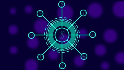  Glowing dollar icon vertical all the video with futuristic financial symbol and money animation