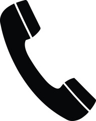 Single black telephone receiver with white accents curves gently against the white background