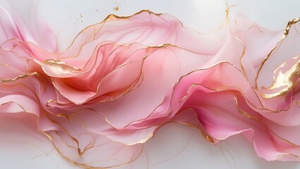 Flowing Pink Fabric with Gold Edges abstract