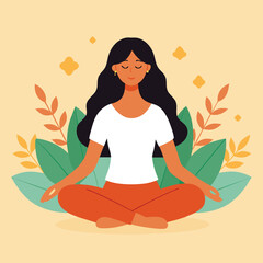 Serene Woman Meditating Peaceful Yoga and Mindfulness Illustration