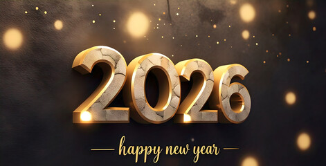 2026 happy new year stone number 3d graylick background