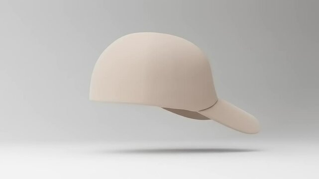Minimalistic beige baseball cap floating against a soft white background, showcasing modern design