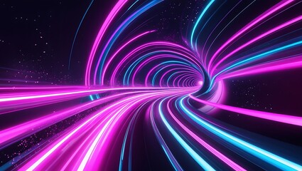 Neon Tunnel Abstract with Pink and Blue Light Trails in Dark Space