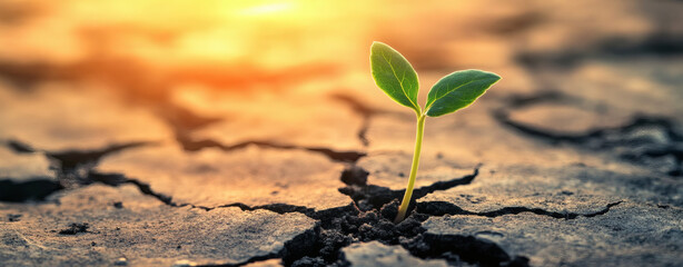 Young plant sprouting through cracked pavement, symbolizing resilience and growth
