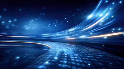 Digital abstract background with blue light streaks and dots creating futuristic logistics storage solutions concept with dynamic motion