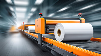 Logistics and storage solutions with automated conveyor system handling large rolls in modern warehouse environment