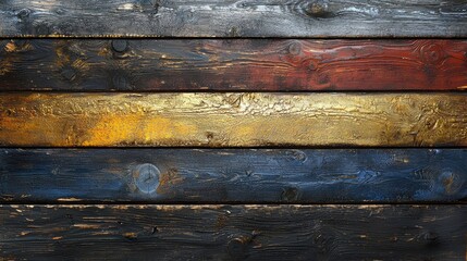 Colorful, horizontal wooden planks with gold accents.