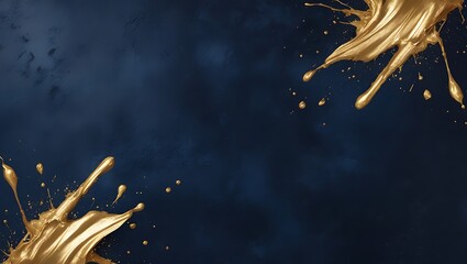 Gold Paint Splatters on Dark Navy Blue Textured Background