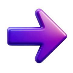Glossy purple and blue gradient arrow pointing right isolated on transparent background