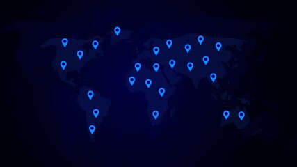 Electric Vehicles growth in the technology destination location World map concept. Motion graphics, animation, 4k A digital map of the world with pins or markers on various locations , - Powered by Adobe