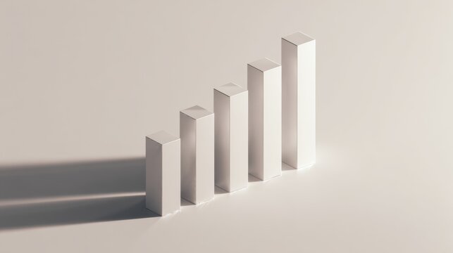 A clean and minimalist D bar chart with tall, evenly spaced bars, cast shadows on a subtle gradient background, emphasizing clarity and precision in financial data.