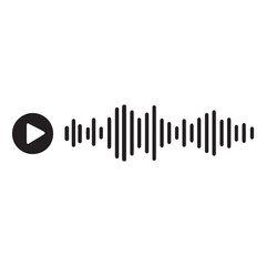 minimalist black play button with audio waveform icon on white background