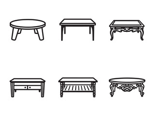 stylish coffee table hand drawn line art illustration