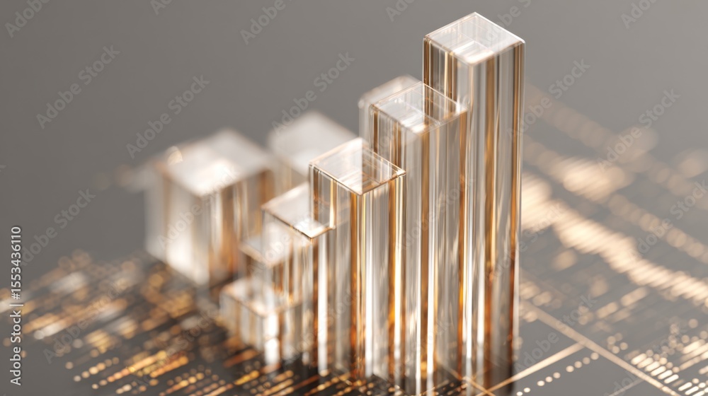Poster a close-up of a financial bar graph with tall, transparent bars rising against a minimalist backgrou