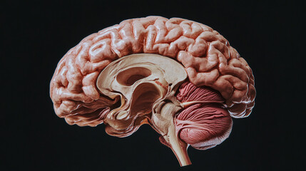 Pathology of Alzheimer’s Disease, Artistic representation of a brain with intricate details on a dark background.
