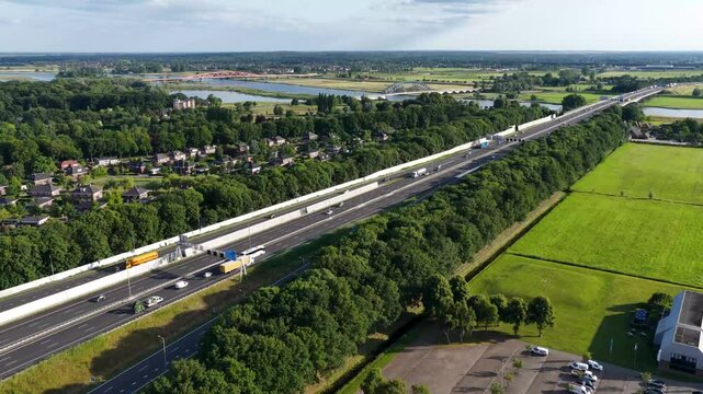 Zwolle, 12th of July 2025: Motorway A28 near Zwolle with the Katerveer II bridge, Hanzeboog bridge and the Hanzeboog bridge