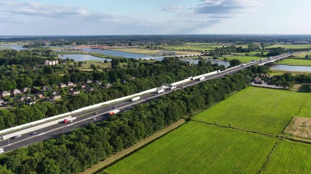 Zwolle, 12th of July 2025: Motorway A28 near Zwolle with the Katerveer II bridge, Hanzeboog bridge and the Hanzeboog bridge