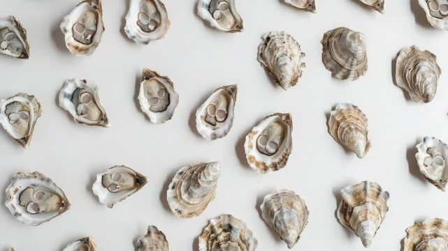 Freshly shucked oysters arranged on a clean white surface, ready for consumption or display
