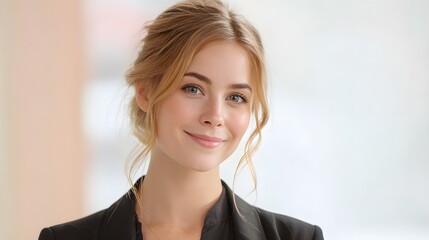 Naklejka premium Smiling Young Blonde Businesswoman in Suit Professional Studio Portrait