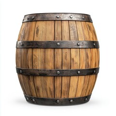 Obraz premium Aged Wooden Barrel with Metal Bands on White Background