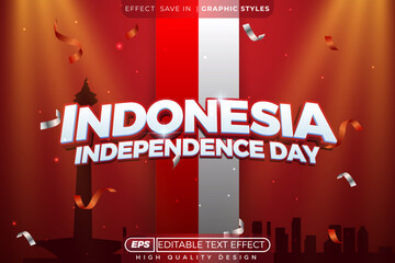 Editable 3d bold text effect indonesia independence day for celebration poster, flyer