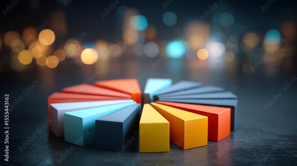 Poster A colorful D pie chart with individual segments floating in mid-air, surrounded by a soft glow, symbolizing financial data distribution