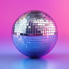 Shiny Disco Ball Reflecting Colorful Lights Against Gradient Background