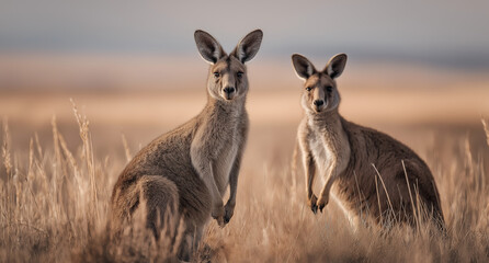 Fototapeta premium Kangaroos in the Australian outback, posing for the camera. 
