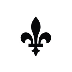 Black fleur-de-lis silhouette icon on a white background. Elegant, historical symbol ideal for heraldry, logos, tattoos, or graphic design elements with a classic or royal aesthetic.
