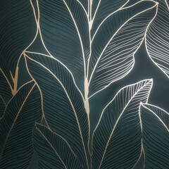 Botanical Elegance: An eye-level shot showcases the beauty of nature's design, with a focus on textured details of lush green foliage with golden outline, celebrating the artistry of nature.