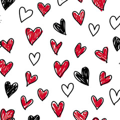 Red and white hearts on black background