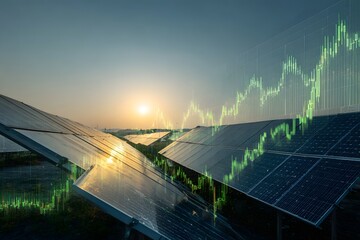 Solar Panels with Financial Growth Chart.