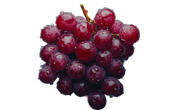 Bunch of red grapes clustered together with glistening dewdrops covering the smooth skins adding freshness and visual appeal isolated on transparent background PNG