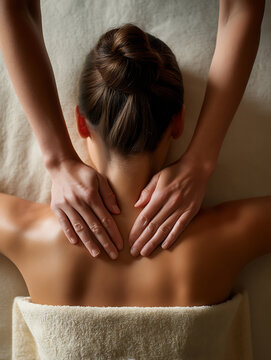 luxurious hotel spa, overhead shot of a person's back receiving a massage