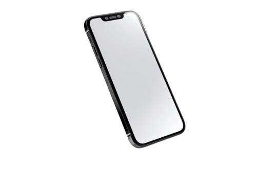 Sleek, black smartphone angled, blank screen