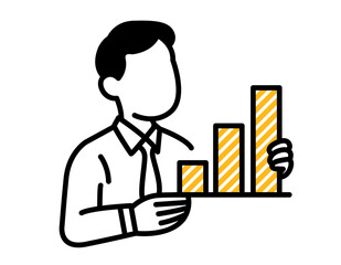 Business Growth Icon. Man Holding Bar Chart Illustration. Success and Analytics Concept Line Art. Data and Performance Visual Symbol.