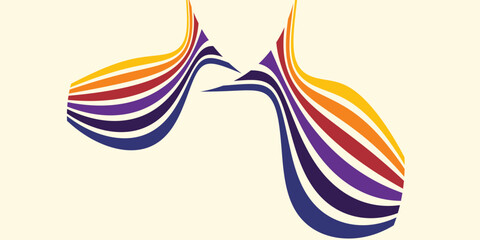 Abstract colorful 70s background vector. Vintage retro wallpaper with rainbow stripes and wavy lines. A 1970 color illustration suitable for posters, banners, decorative items and wall art.