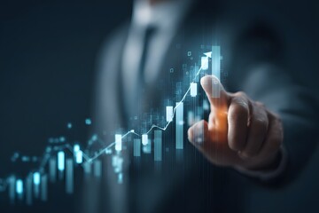 Businessman Touching Futuristic Financial Growth Chart.