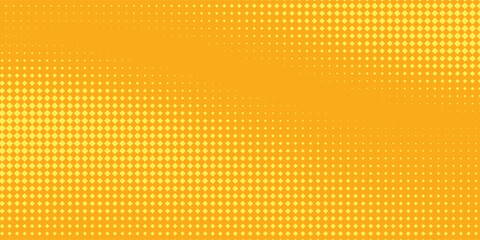 Yellow orange halftone pattern. Retro comic gradient background. Square pixilated dot cartoon texture. Pop art faded gradient pattern. Eps 10.