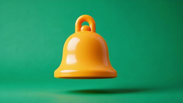 Yellow notification bell floating on a vibrant green screen background, ideal for incorporating into various projects related to alerts, notifications, or reminders