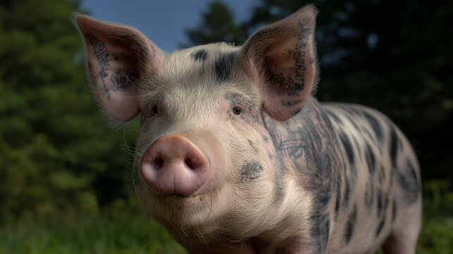 A pig with tattoo.