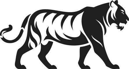 Strong Tiger Silhouette Vector  Walking Side Profile Animal Graphic Download