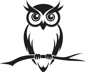 Cute wise brown owl character sitting on a tree branch with big eyes, a funny cartoon animal vector illustration