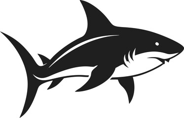 Obraz premium Black Silhouette Shark Vector Swimming Forward Modern Marine Wildlife Animal Graphic